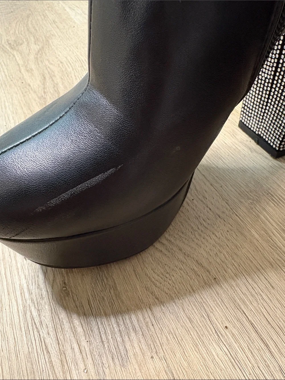 Azalea Wang dolls kill Black Platform Boots Rhinestone Flame Detail 7.5 flashy